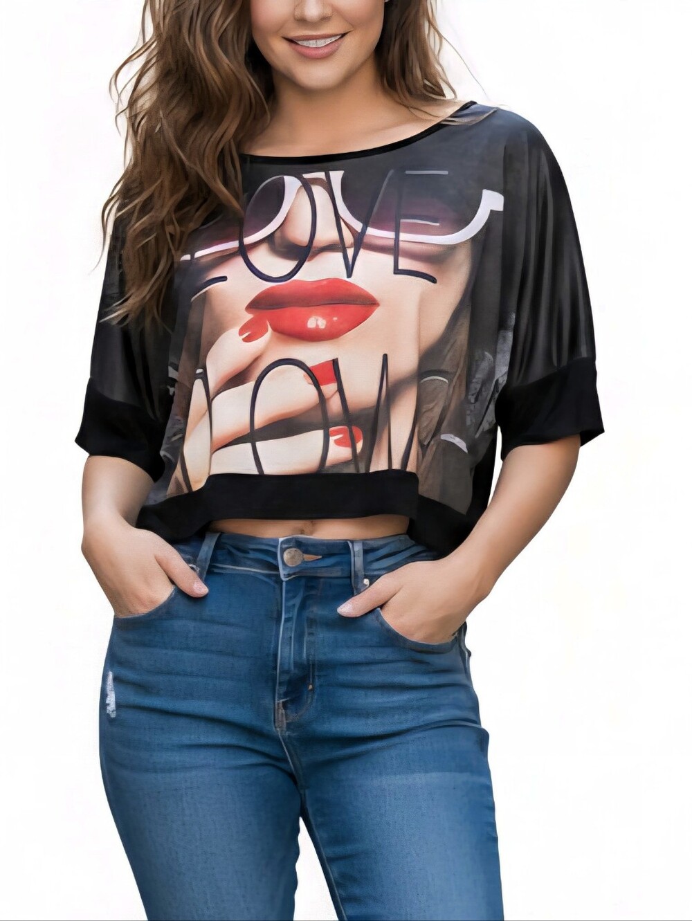 3/$20 Black Crop Top Womens Size Large Graphic Design